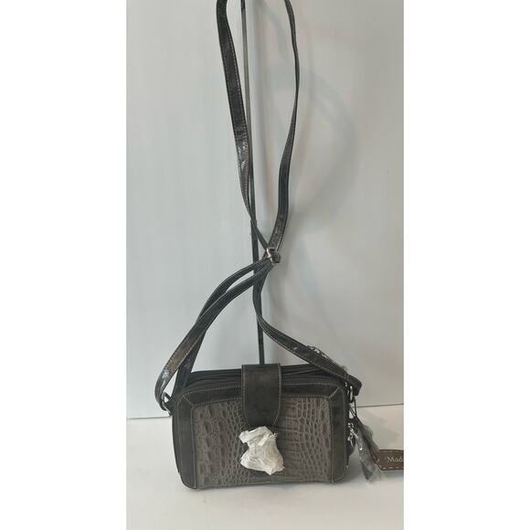 NWT Madi Claire Leather Croc Bronze and Gray Crossbody Purse Bag - Picture 2 of 12